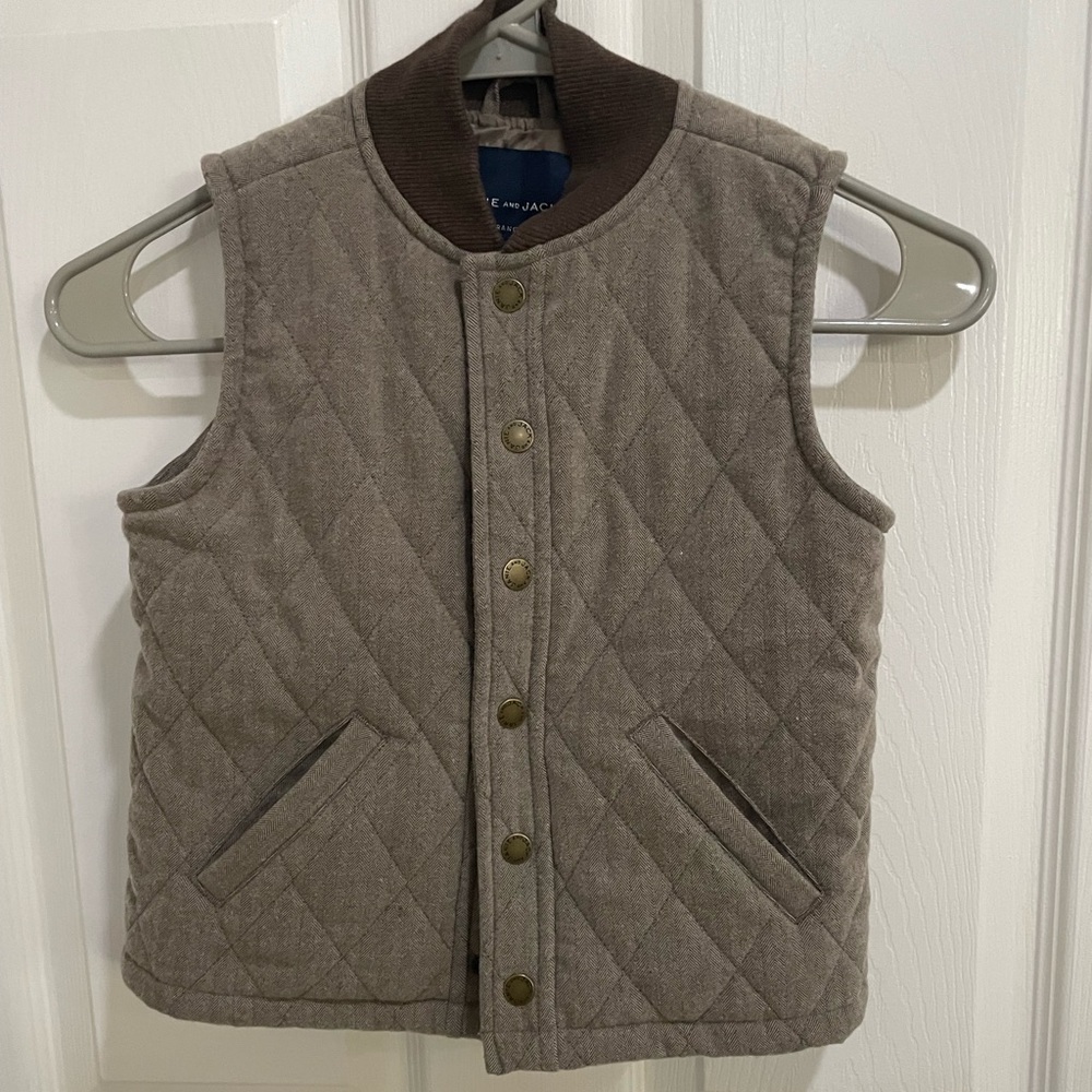 Boys Janie and Jack brown micro tweed snap front vest